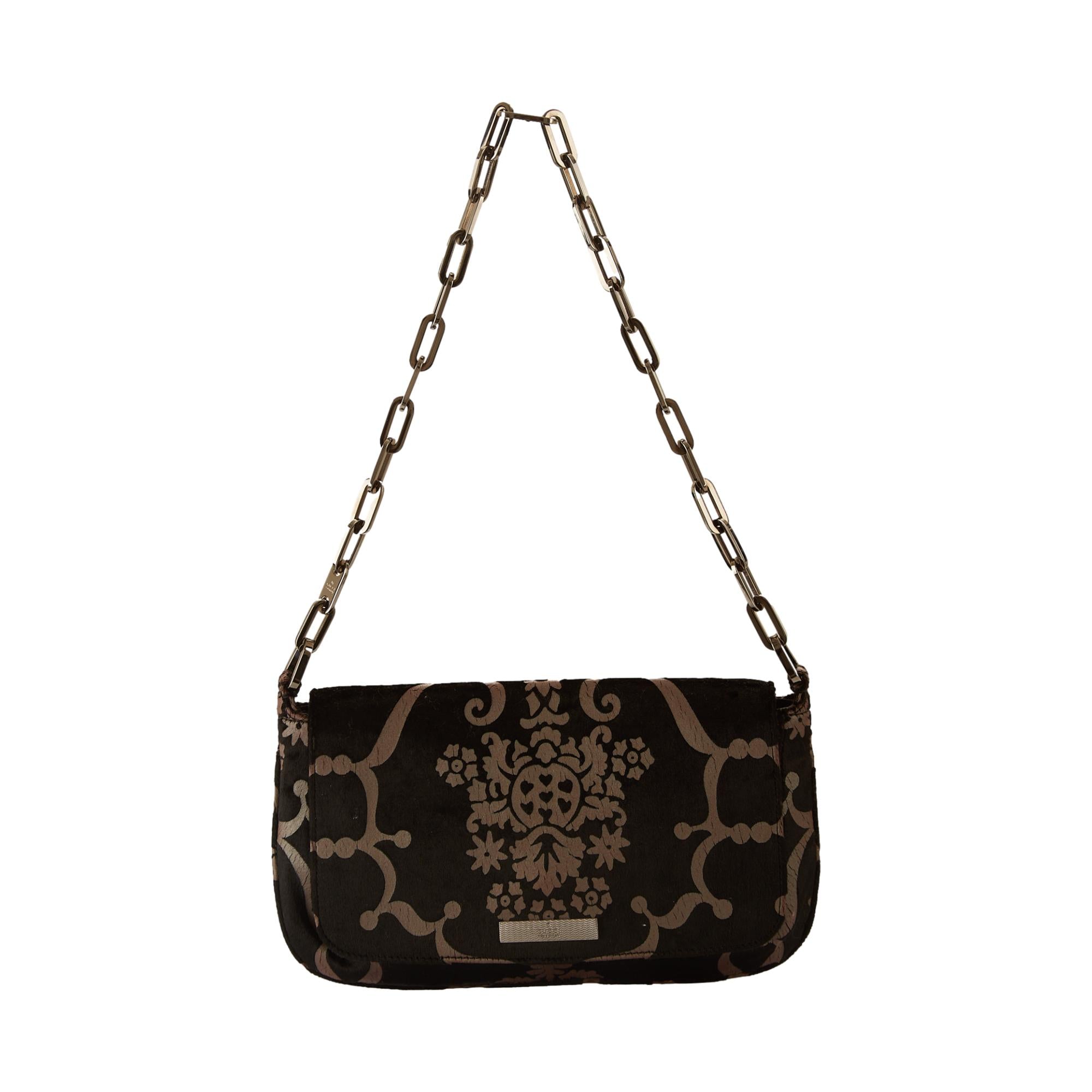 Gucci Black Print Velvet Chain Shoulder Bag