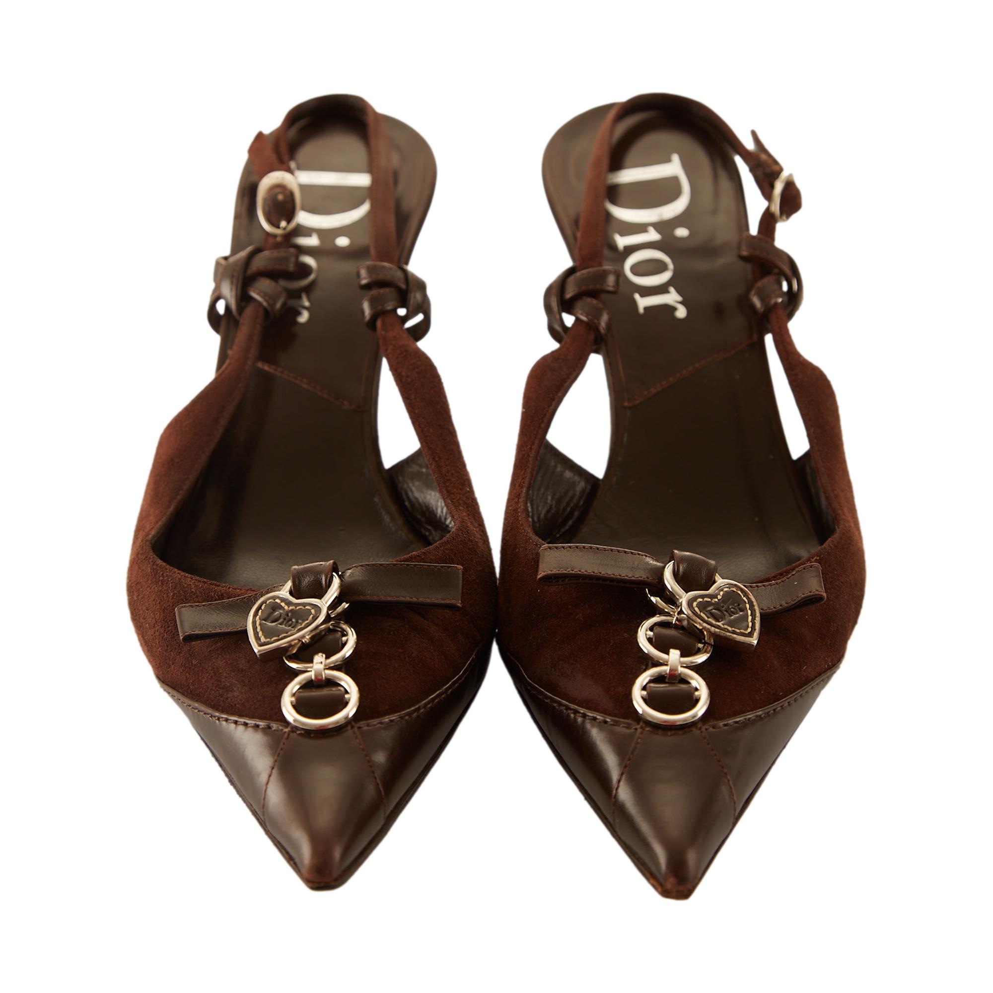 Dior Brown Suede Heart Logo Heels – Treasures of NYC