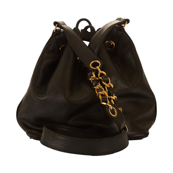 Chanel Black Logo Bucket Bag