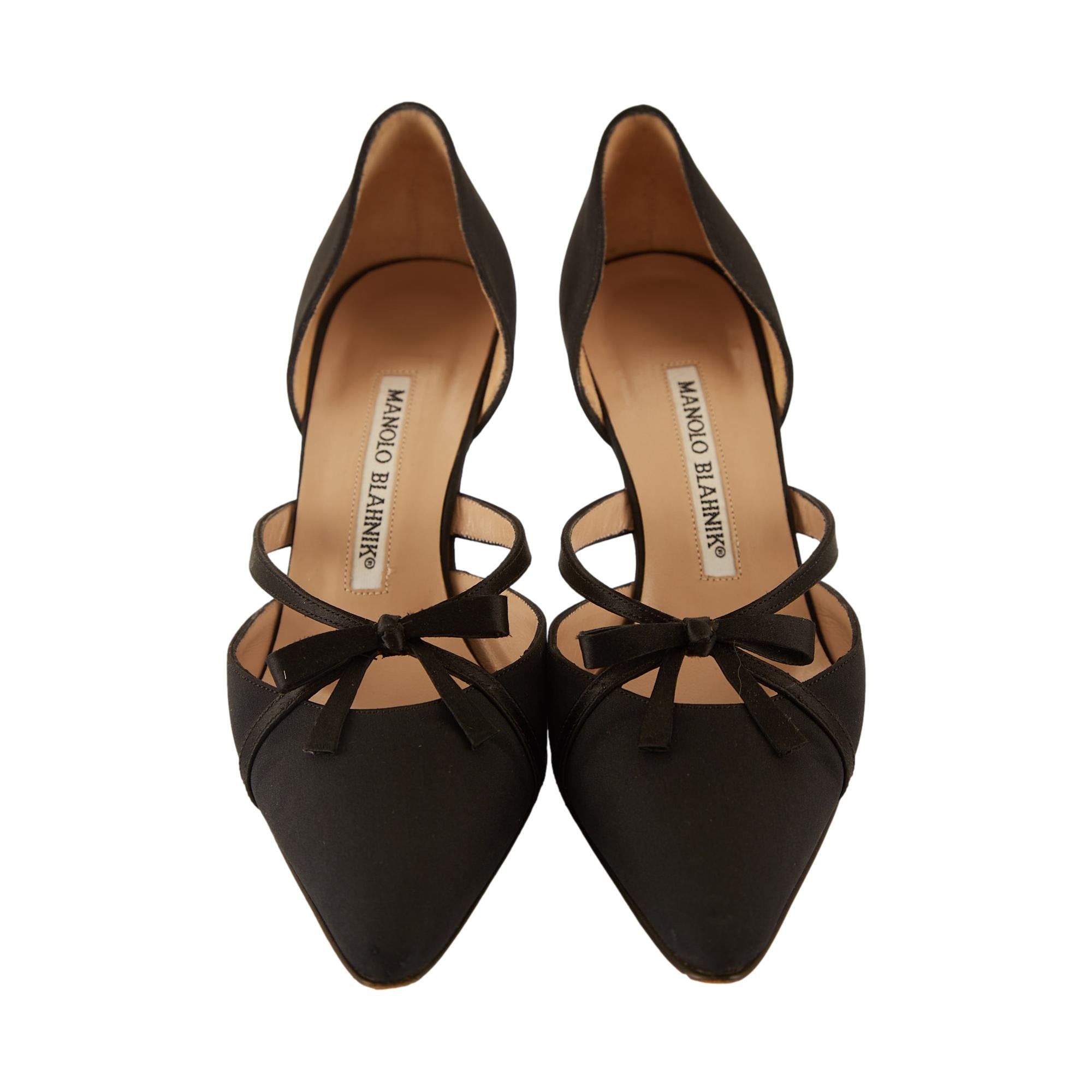 Manolo Blahnik Black Satin Bow Heels