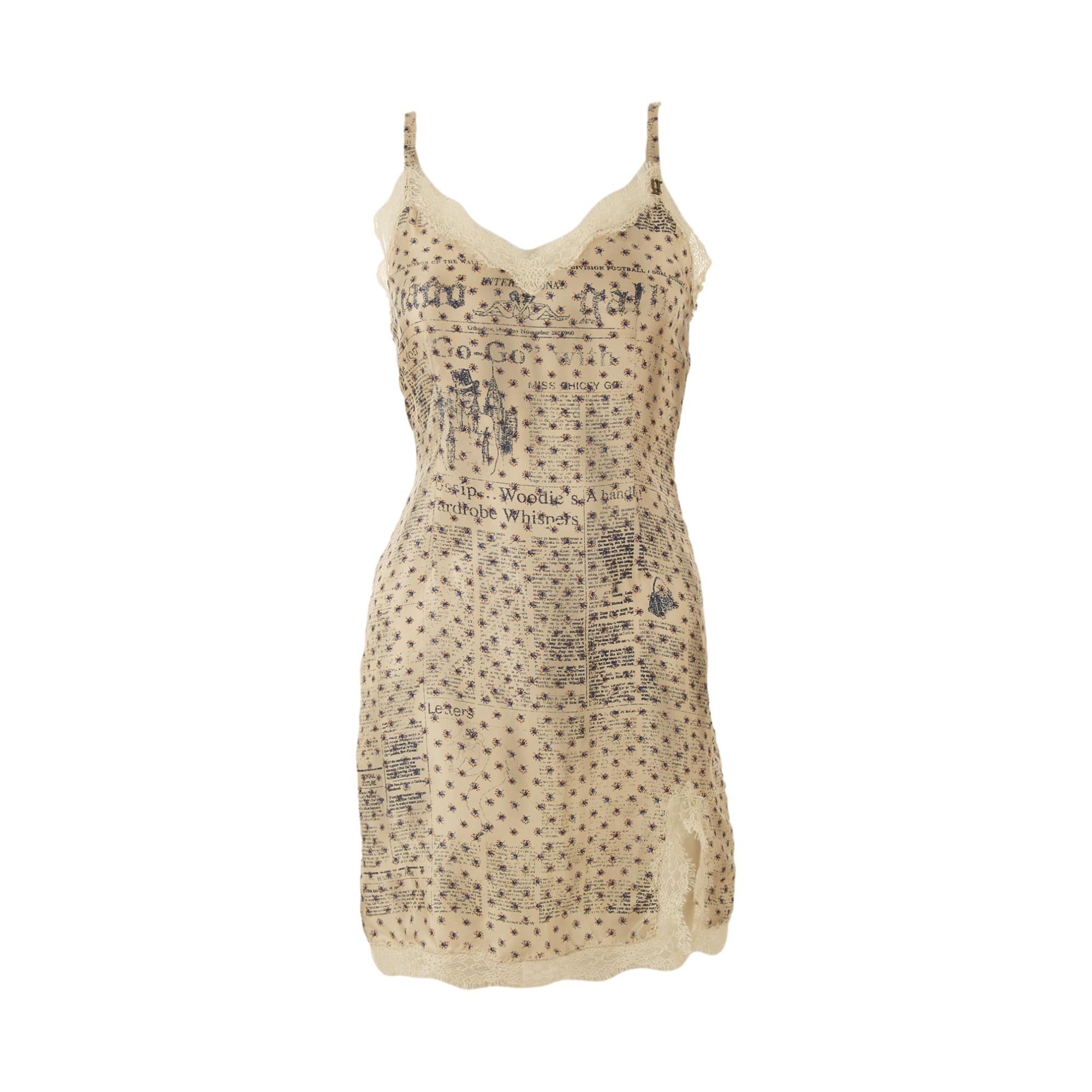 Galliano Silk Newsprint Mini Dress