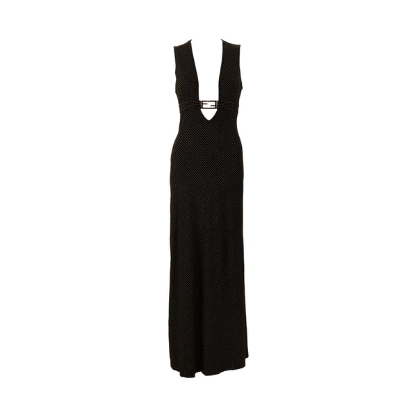 Fendi Black Pinstripe Logo Dress