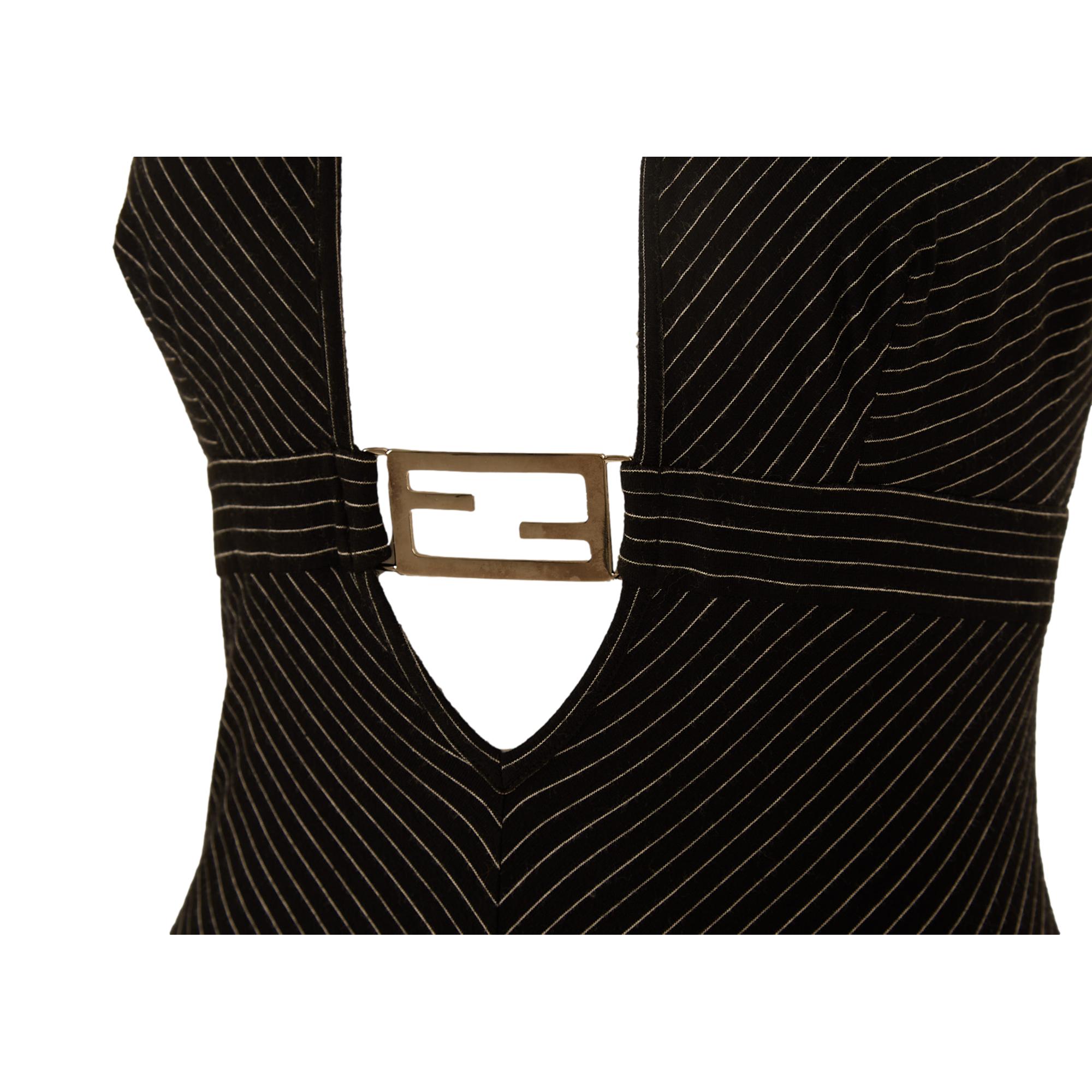 Fendi Black Pinstripe Logo Dress