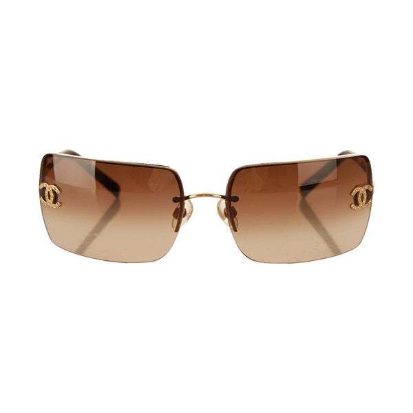 Chanel Brown Rhinestone Logo Rectangle Sunglasses – Treasures of NYC