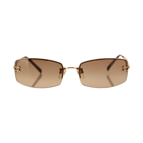 CHANEL Dark Brown Plastic Rhinestones Sunglasses Chanel Sunglasses Coco Mark, Metal x Plastic, Bijou  main image 4