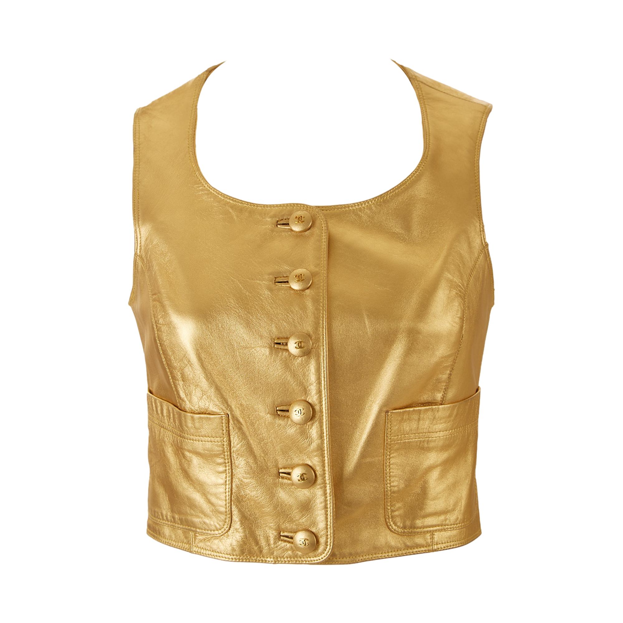 Chanel Gold Leather Cropped Vest