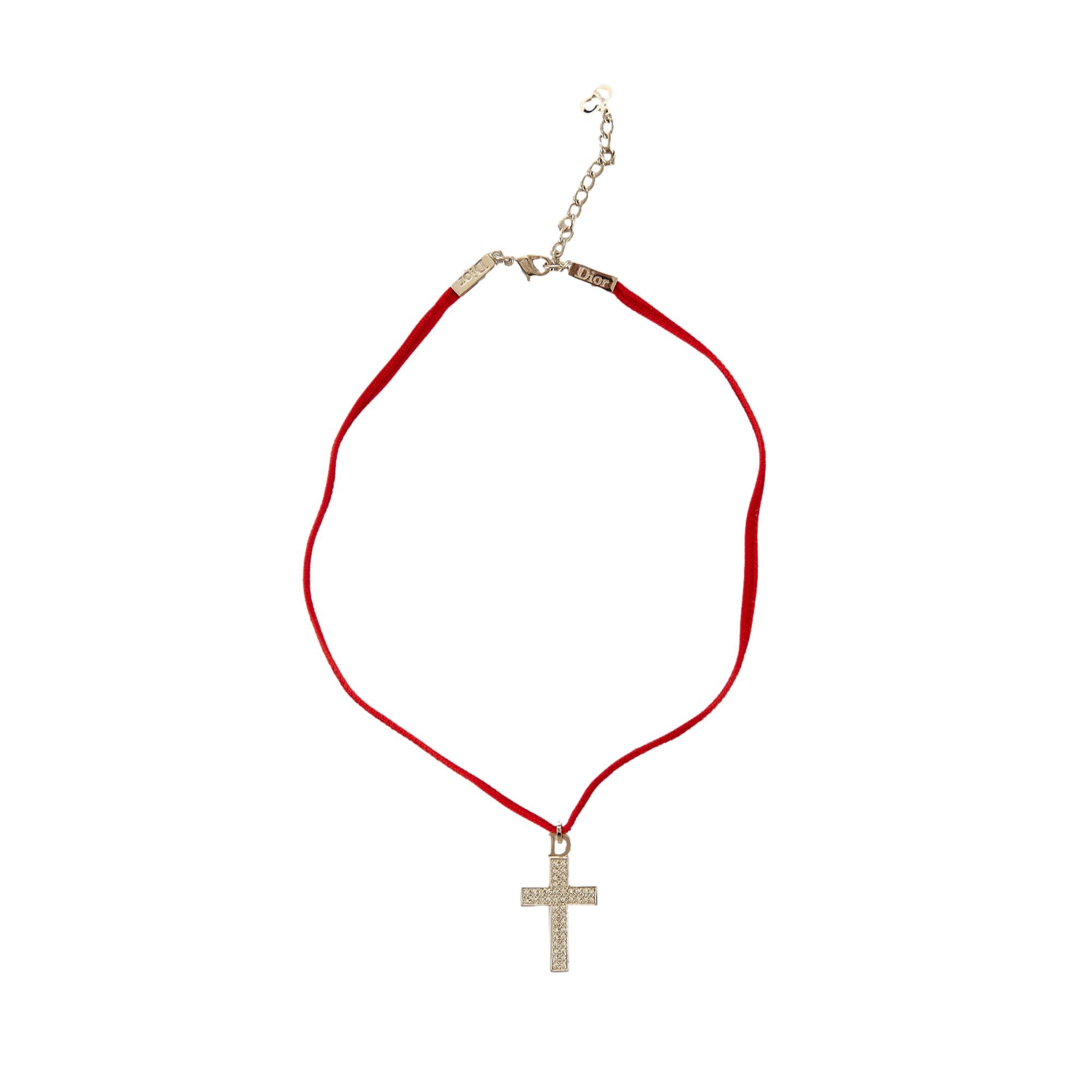 Dior Red Rhinestone Cross Logo Choker