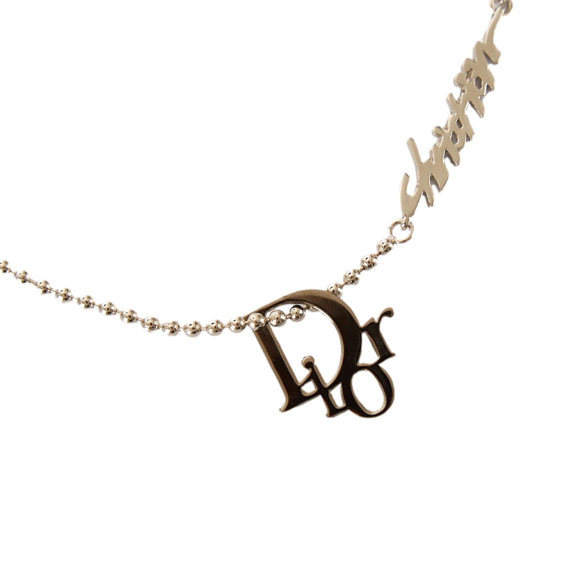 Dior Silver Logo Pearl Necklace