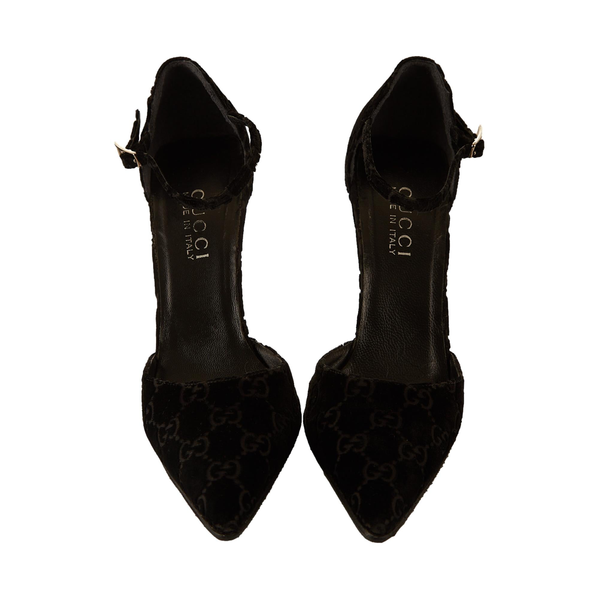 Gucci Black Velour Logo Heels -Treasures of NYC