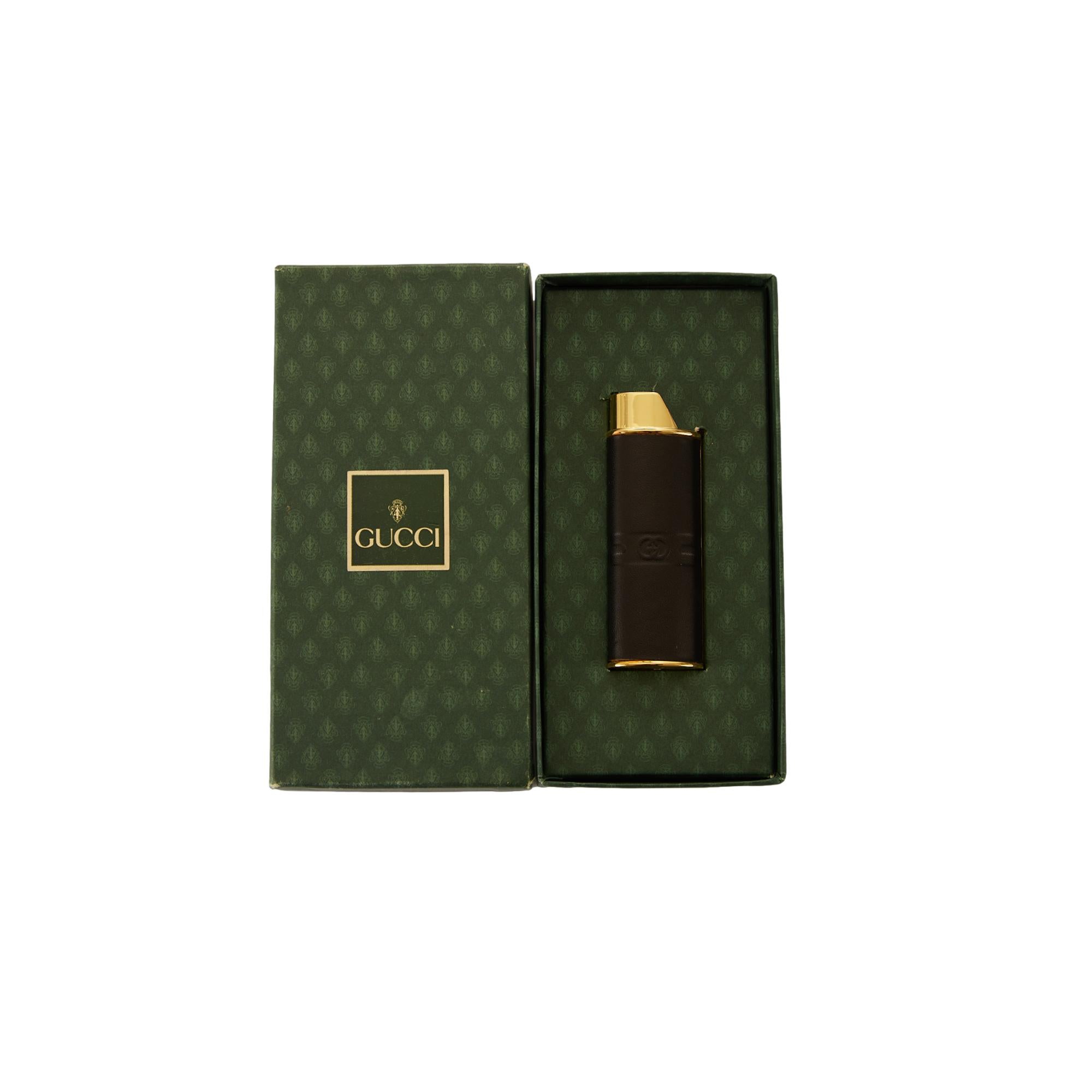 Gucci Black Leather Logo Lighter Case