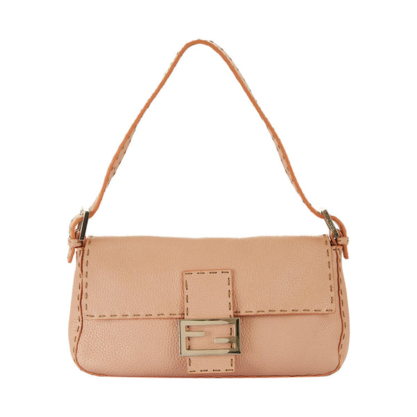 Fendi Pink Leather Stitched Baguette