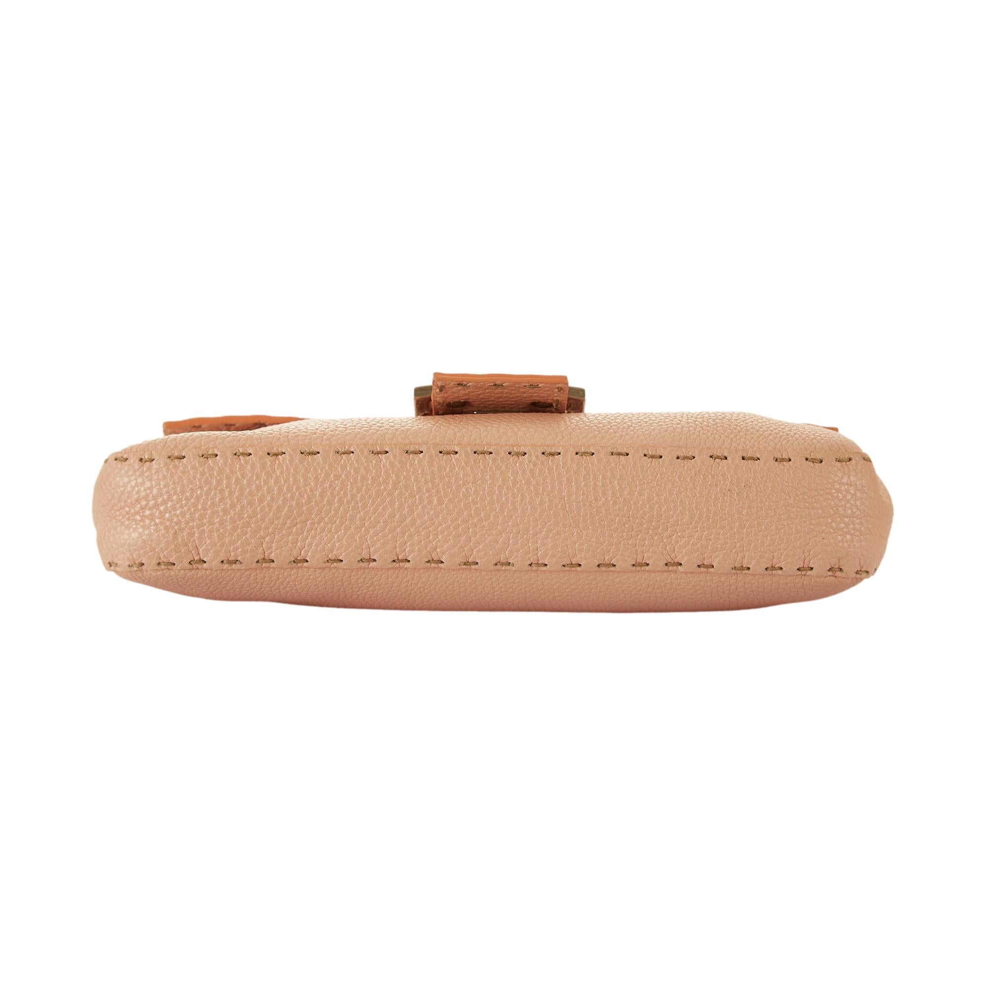 Fendi Pink Leather Stitched Baguette