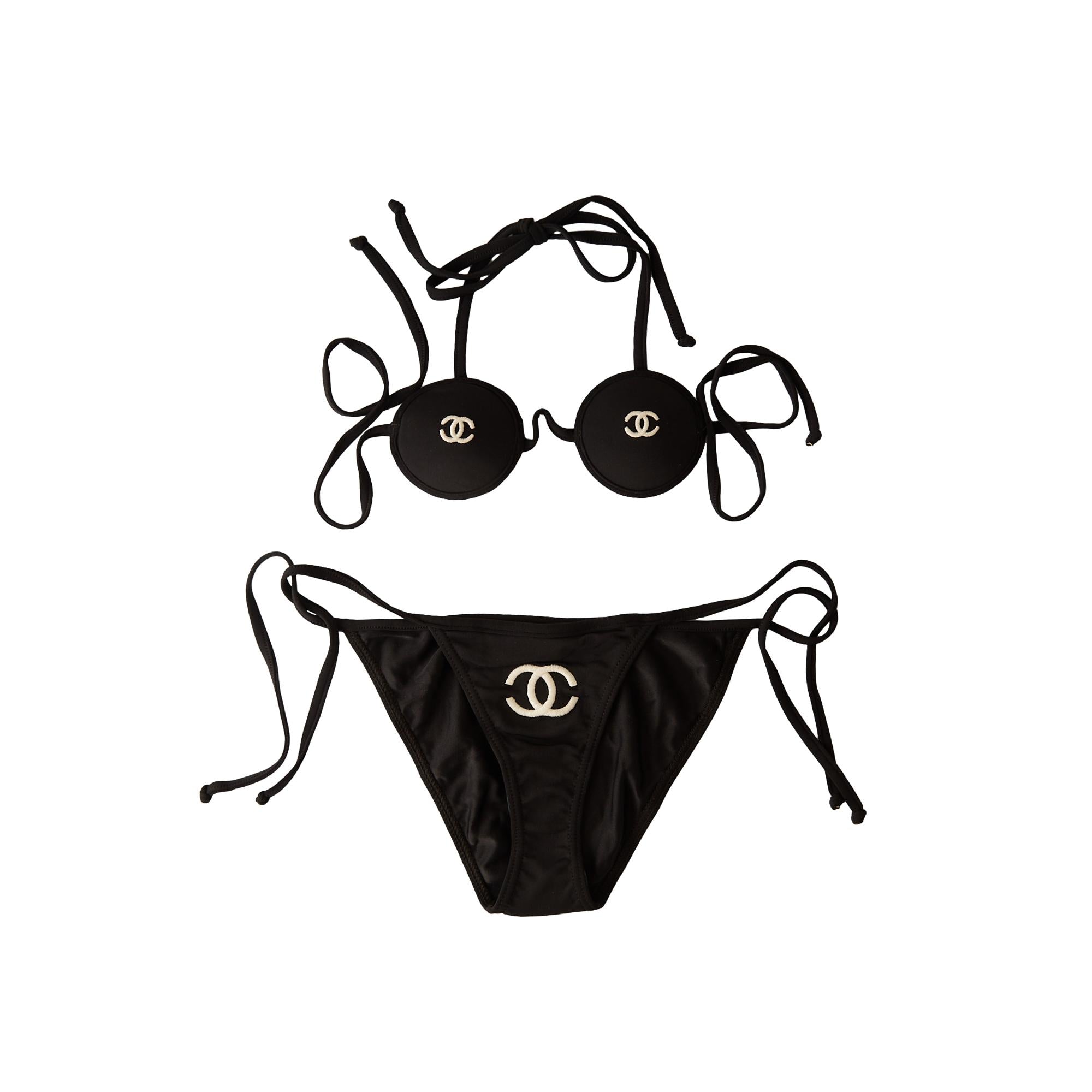 Chanel Black Logo Micro Bikini