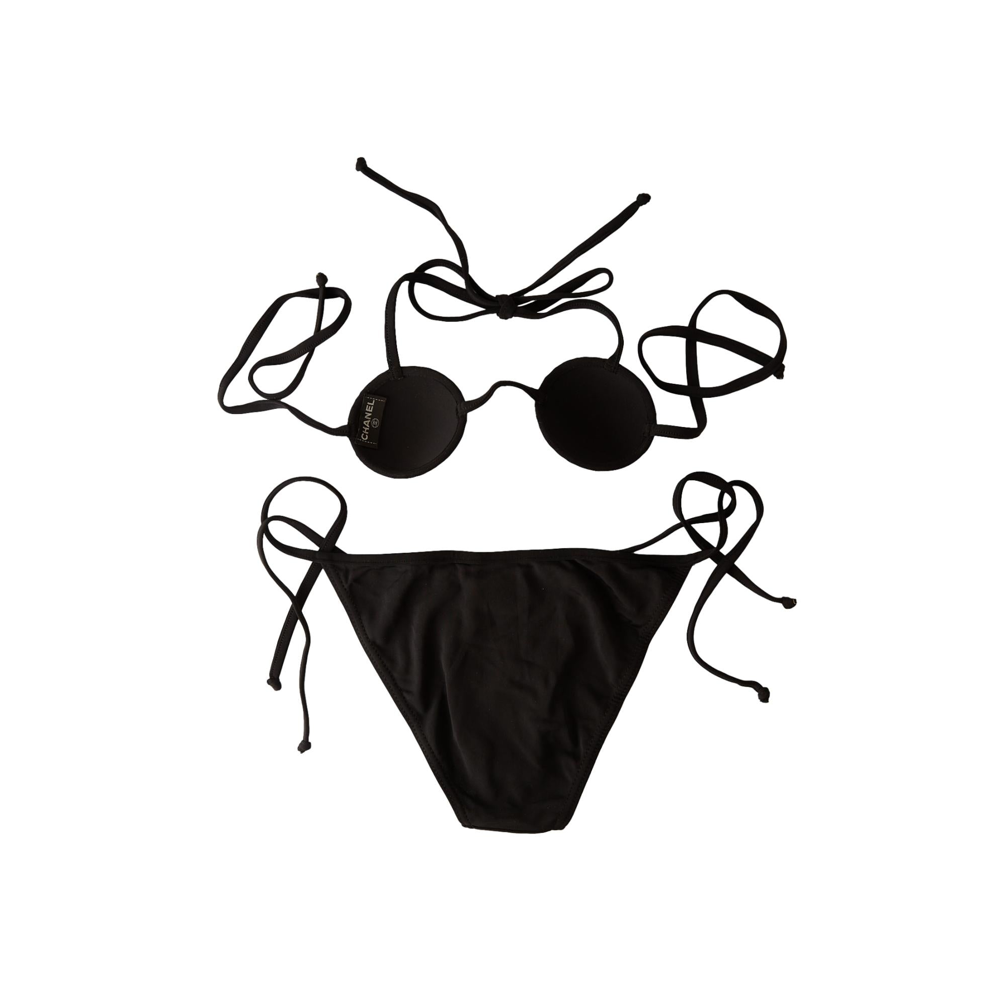 Chanel Black Logo Micro Bikini