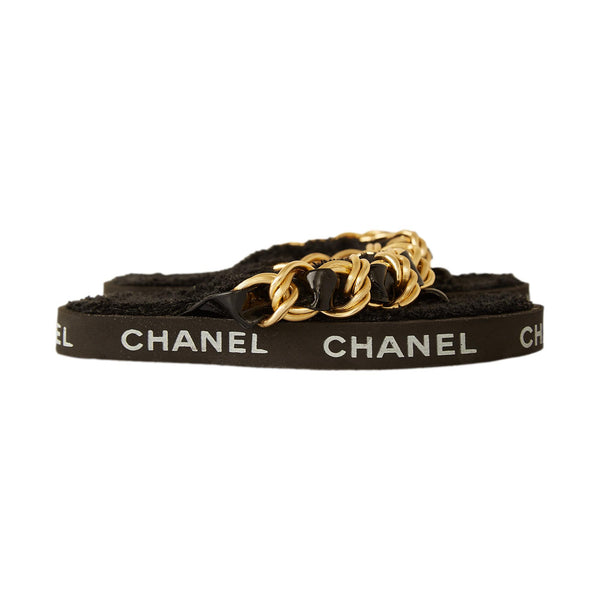 Chanel Black Chain Terrycloth Logo Sandals