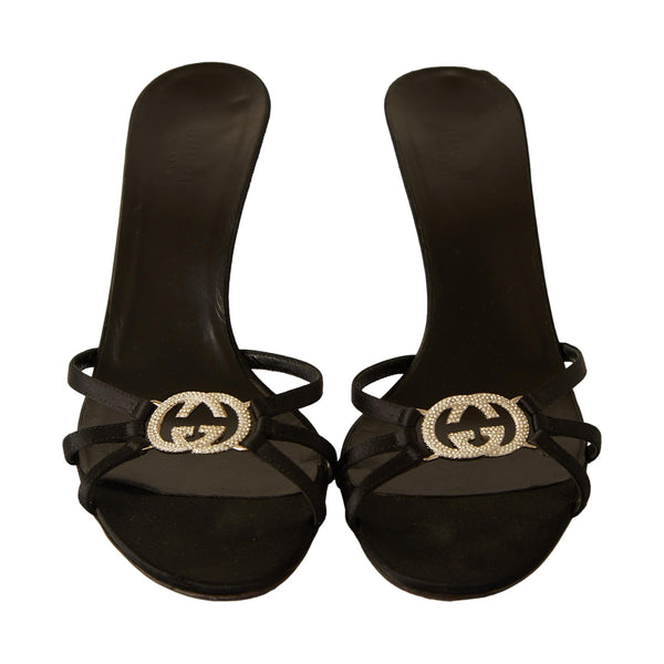 Gucci Black Rhinestone Logo Heels