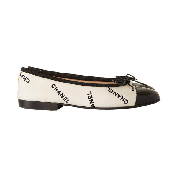 Chanel White Logo Flats