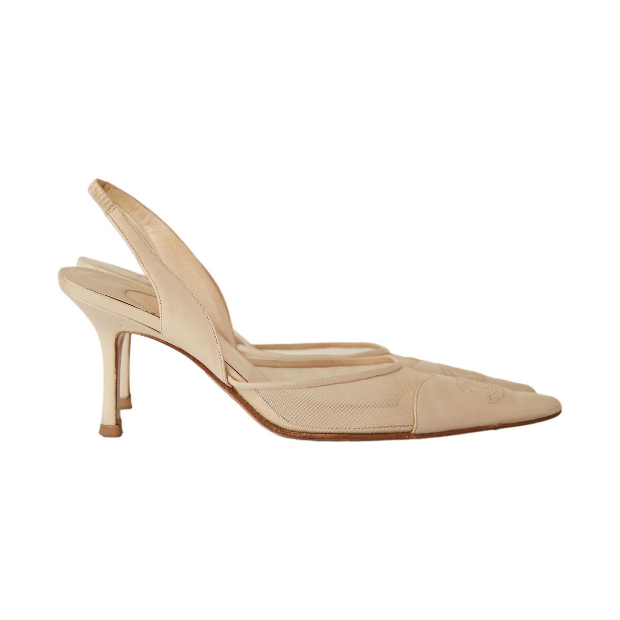 Chanel Beige Logo Slingback Heels