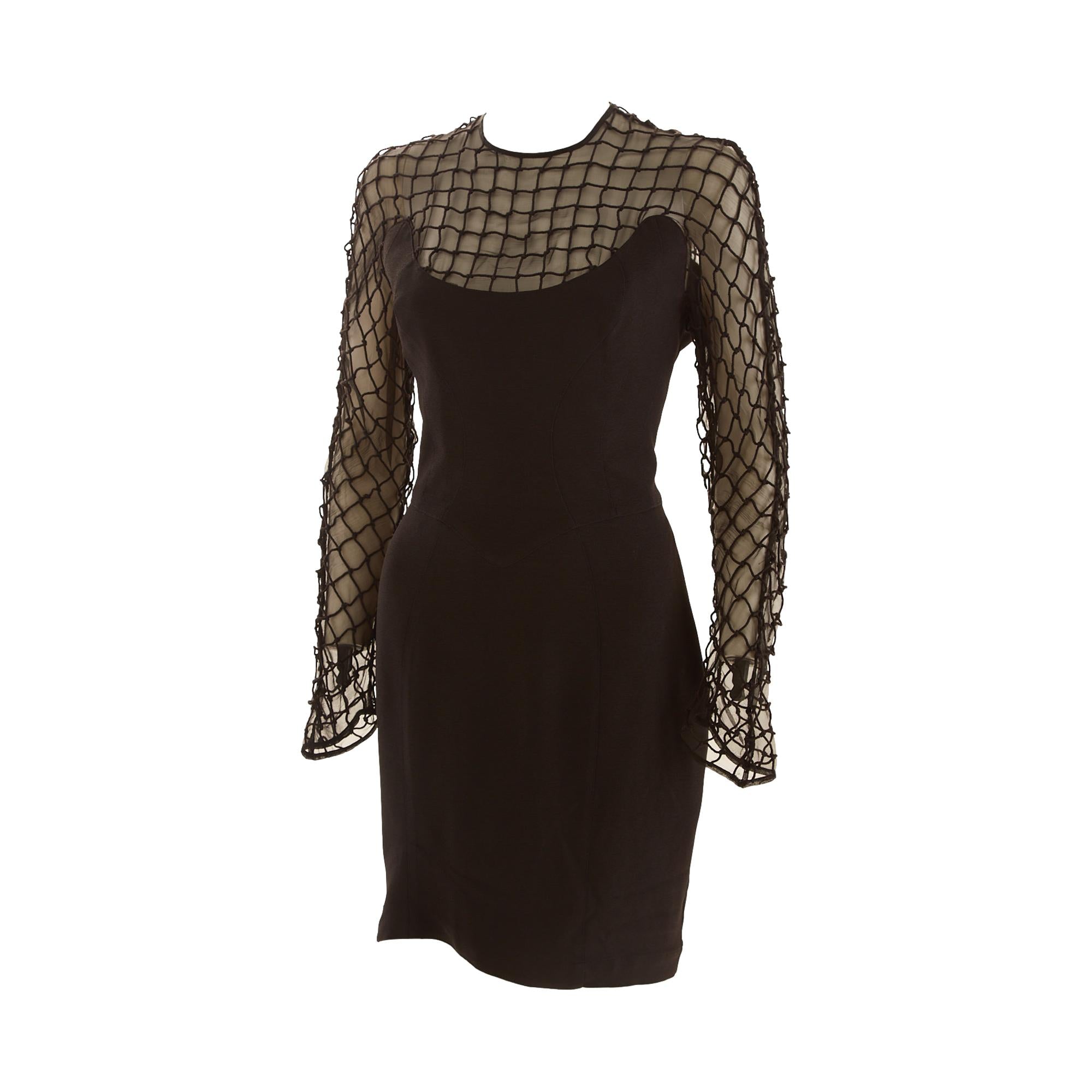 Mugler Black Mesh Long Sleeve Dress Treasures of NYC Mugler Black Mesh Long Sleeve Dress Treasures of NYC