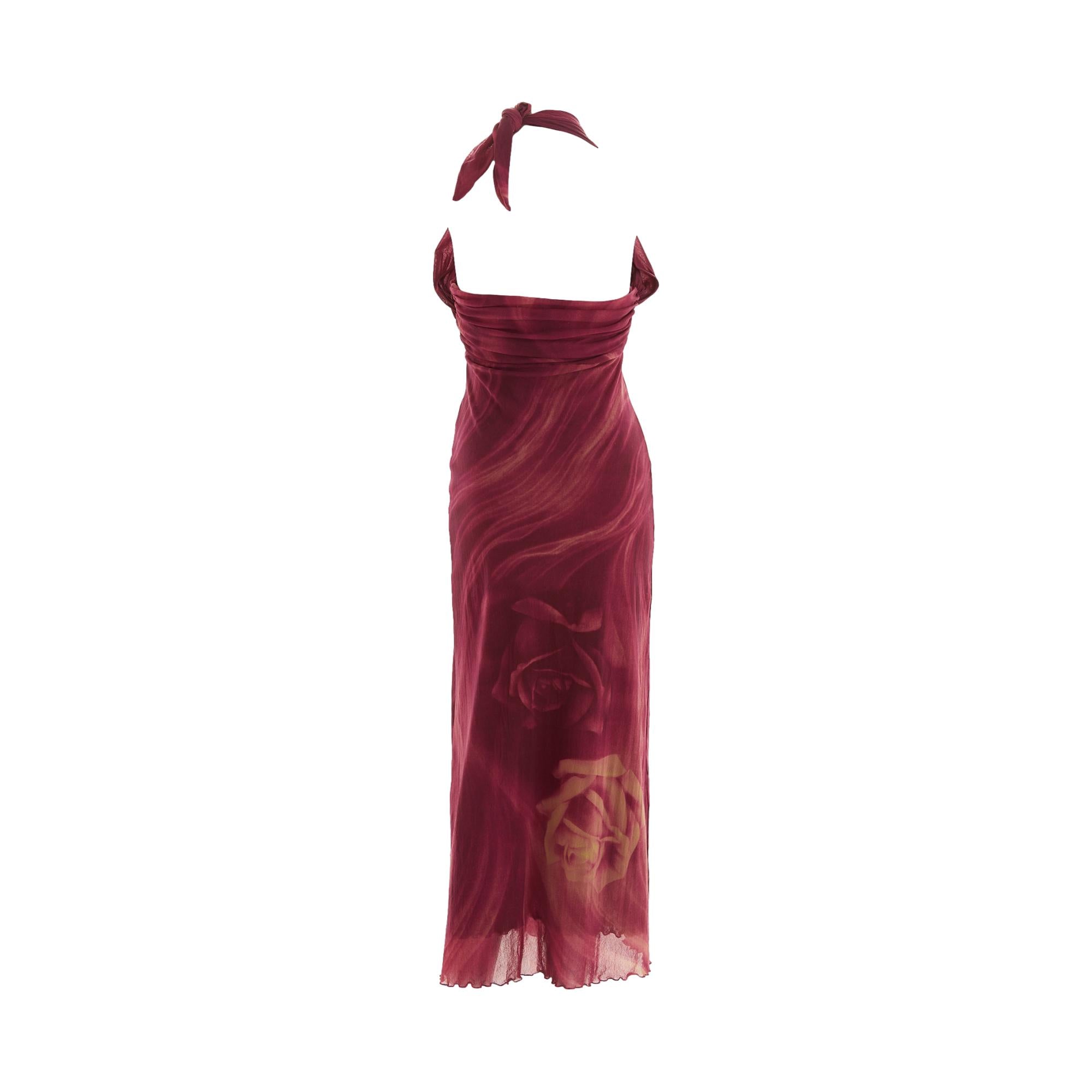 Roberto Cavalli Pink Rose Print Halter Dress
