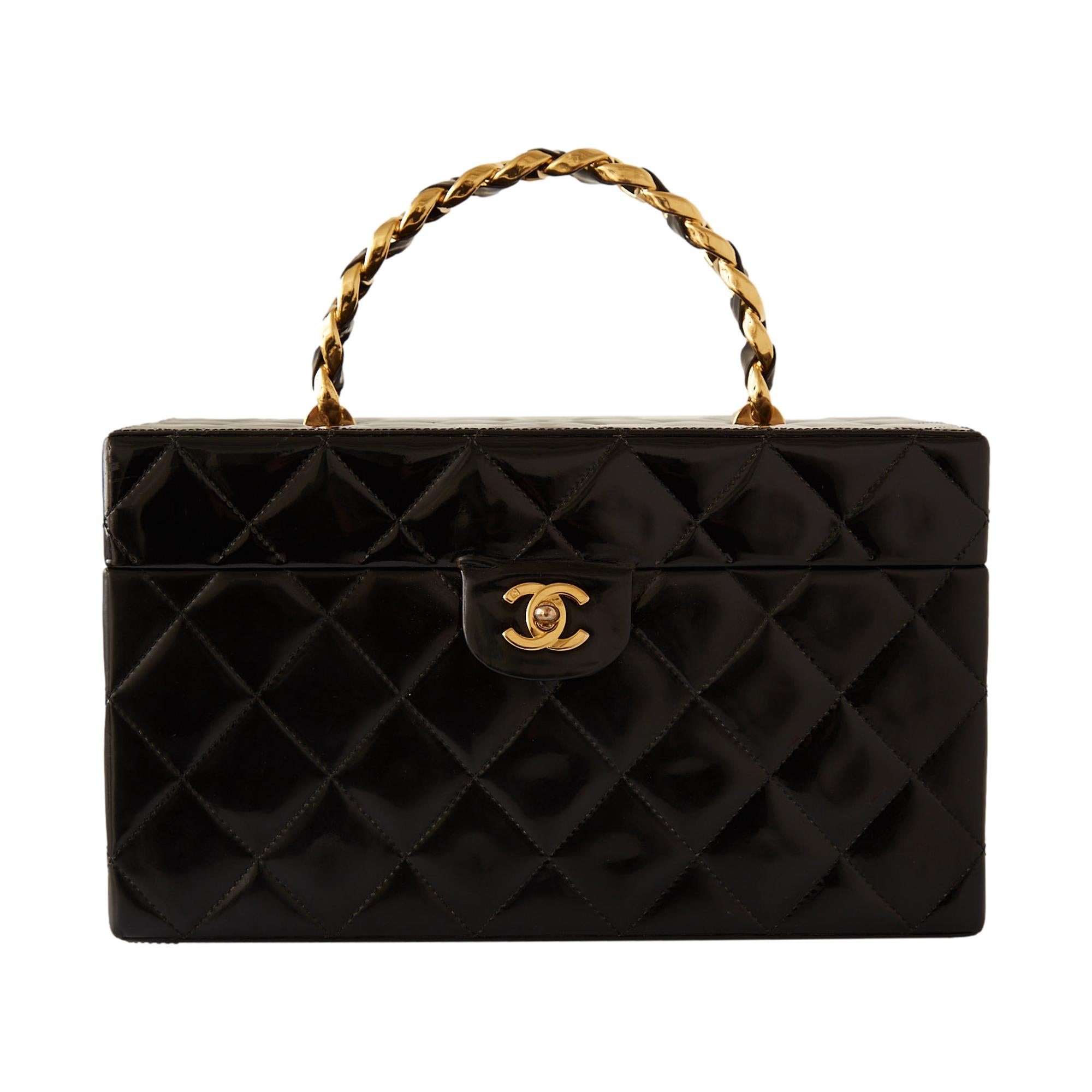 Chanel Black Jumbo Quilted Patent Vanity Bag