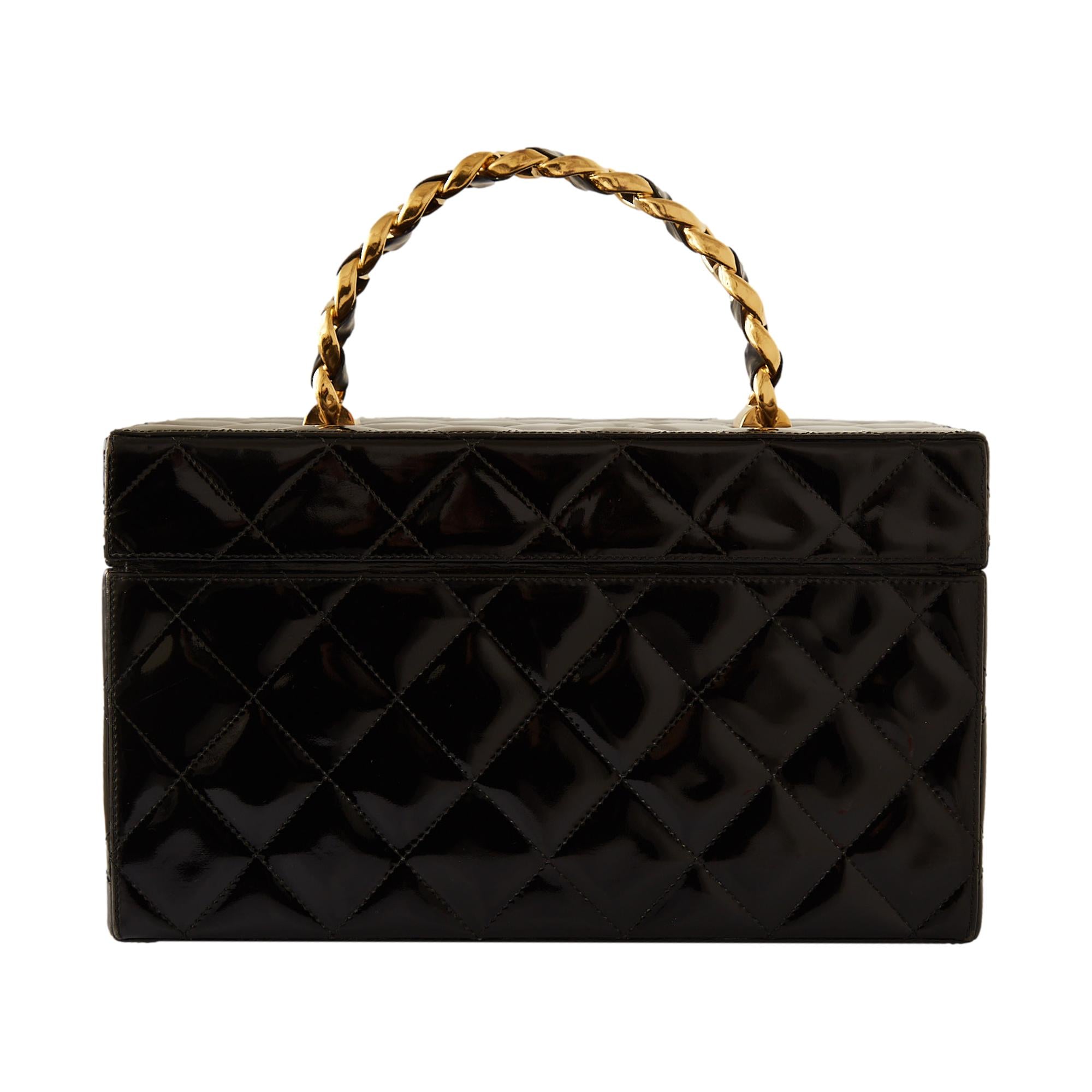 Chanel Black Jumbo Quilted Patent Vanity Bag