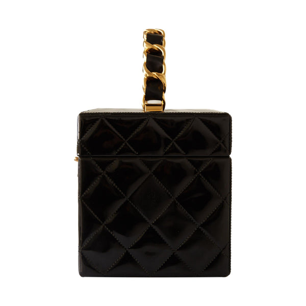 Chanel Black Jumbo Quilted Patent Vanity Bag