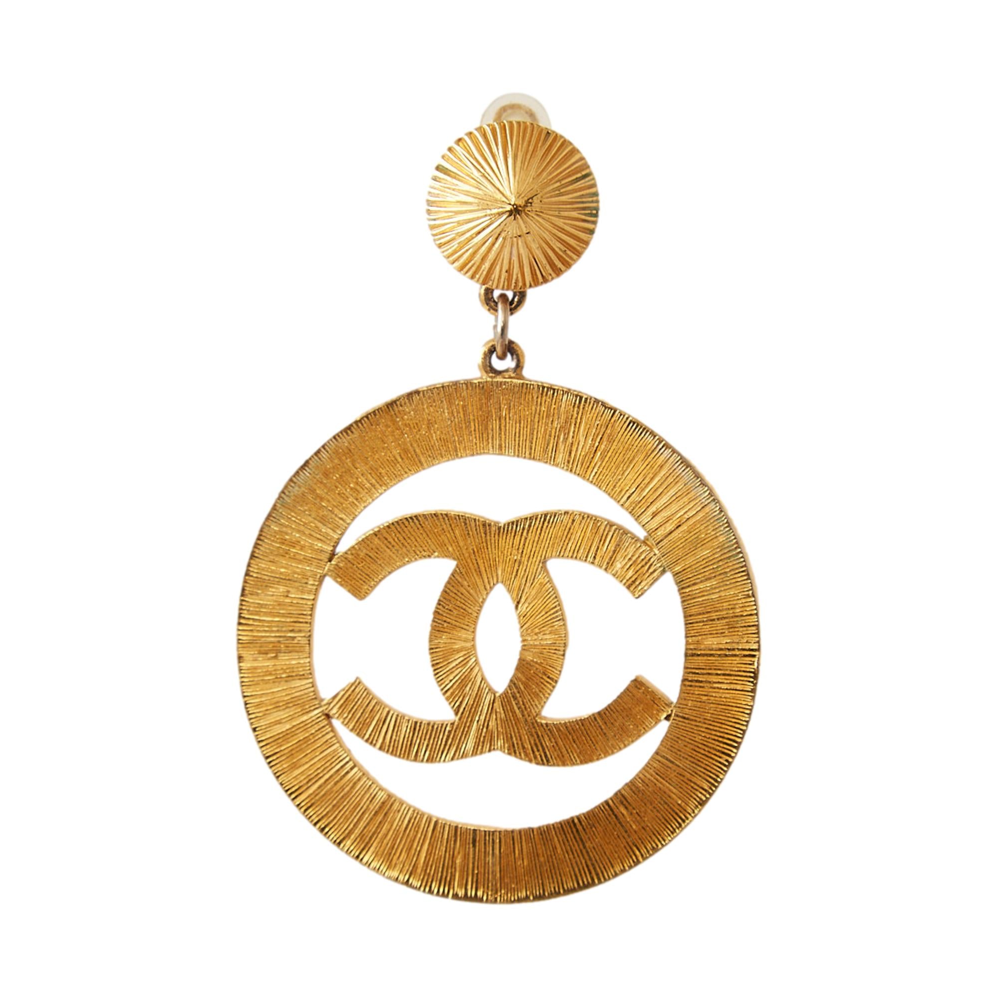 Chanel Gold Jumbo Logo Earrings