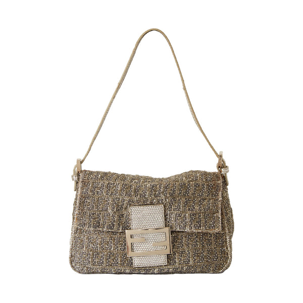 Fendi Silver Beaded Mini Baguette