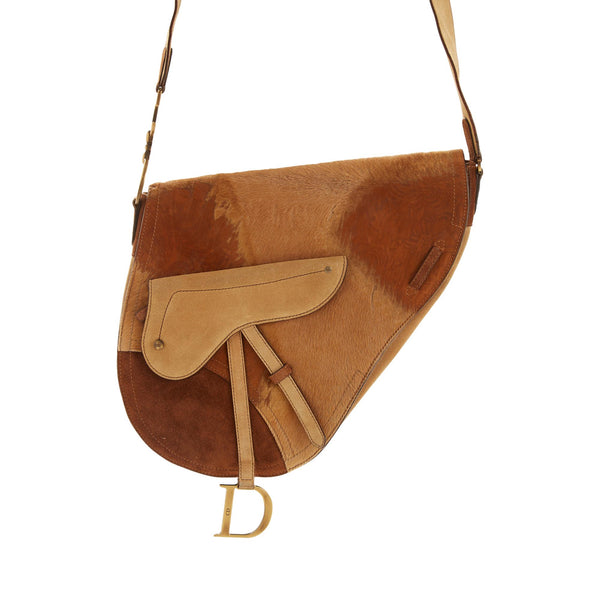Dior Brown Calf Hair Jumbo Saddle Bag
