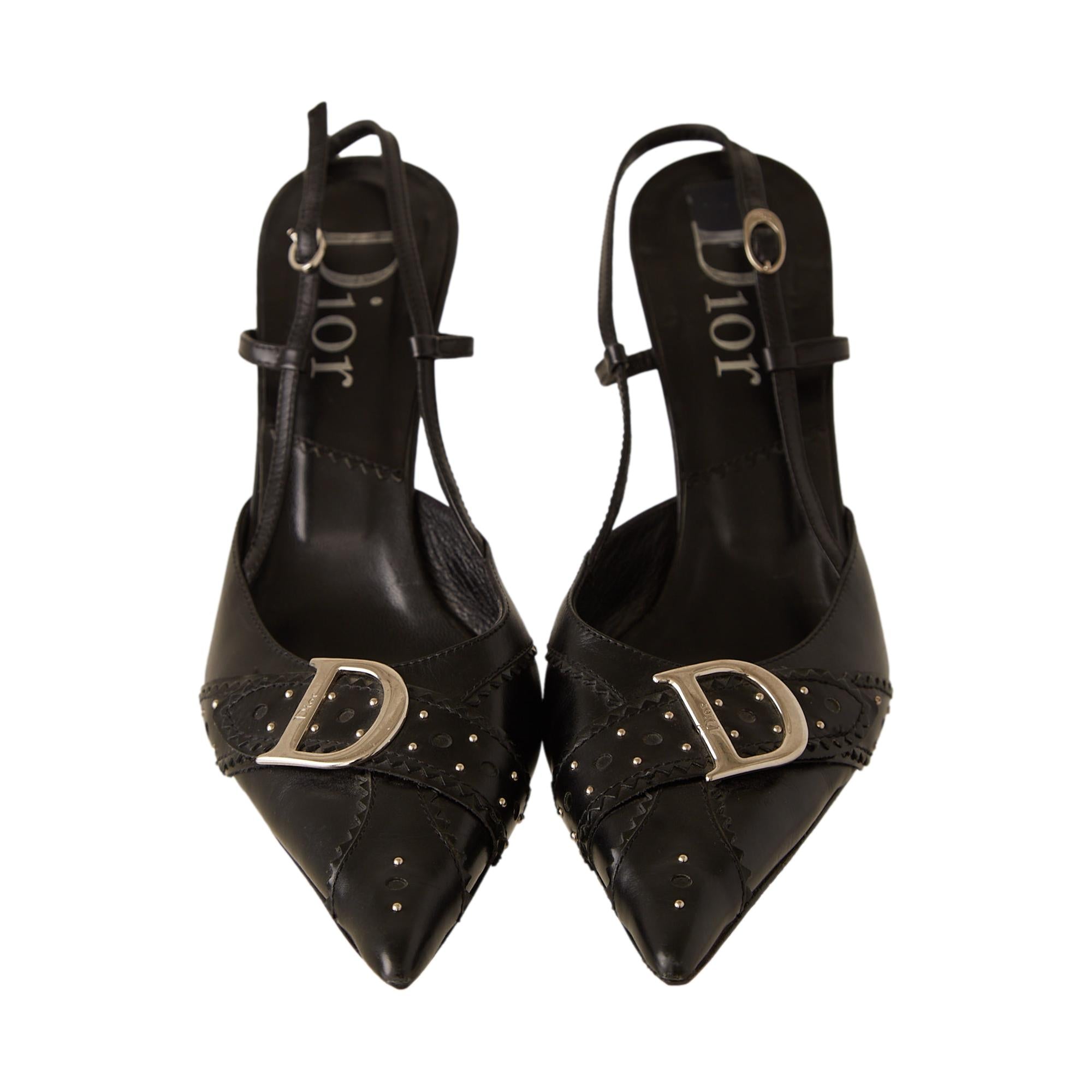 Dior Black D'trick Slingback Heels