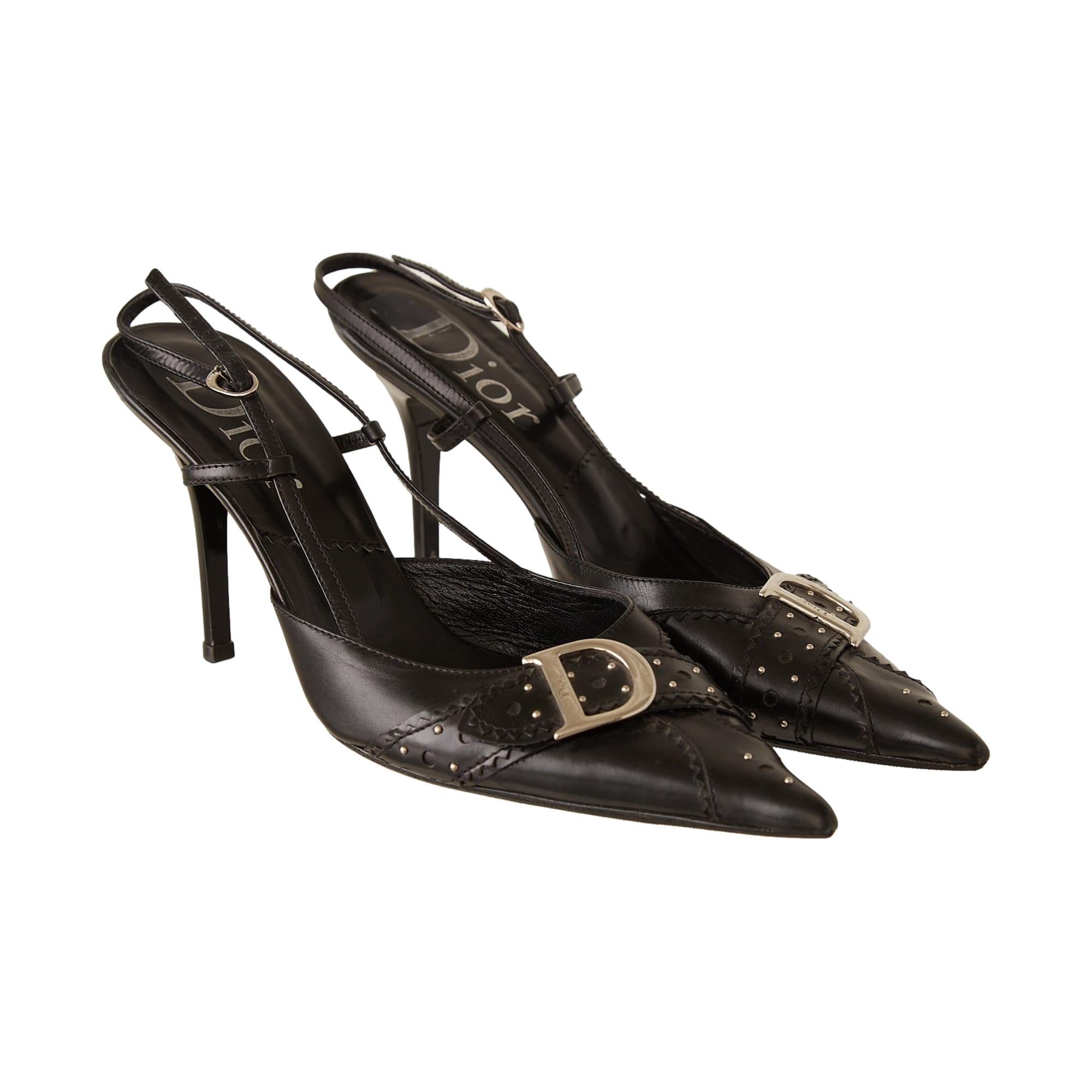 Dior Black D'trick Slingback Heels