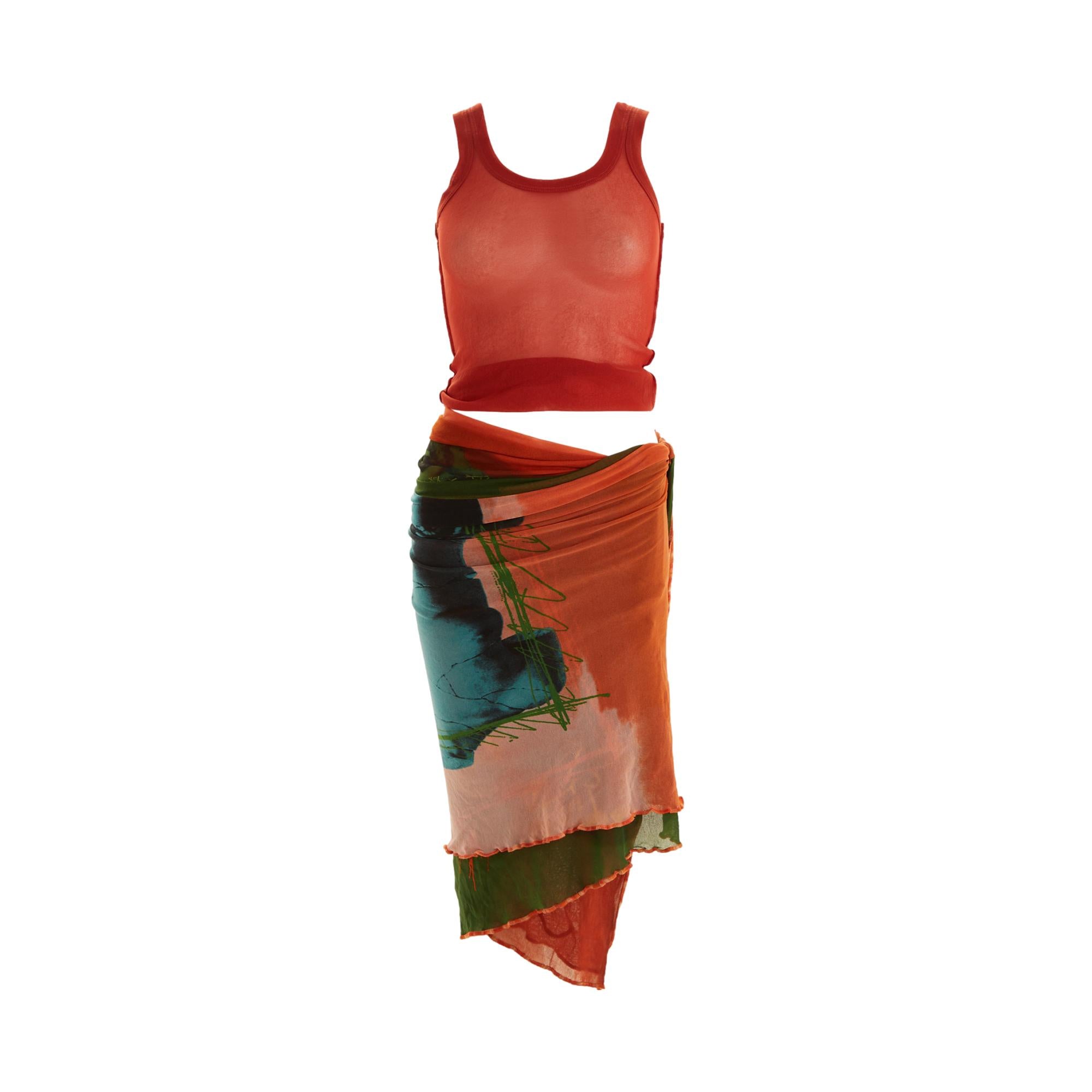 Jean Paul Gaultier Orange Print Wrap Skirt Set