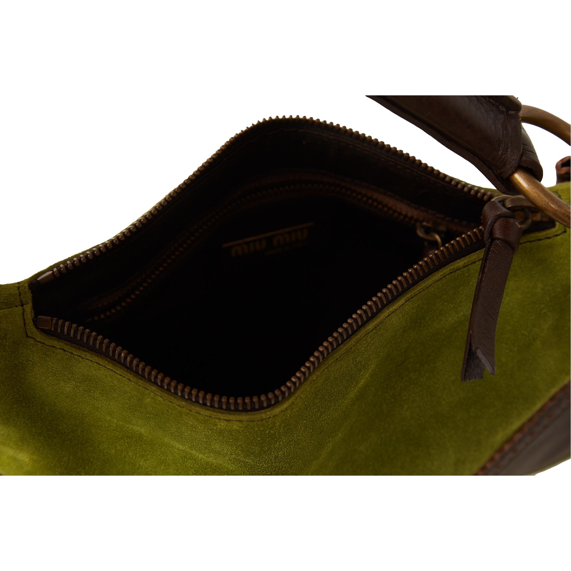 miu miu オリーブグリーン ショルダーバッグ Miu Miu Green Suede Mini Bag – Treasures of NYC