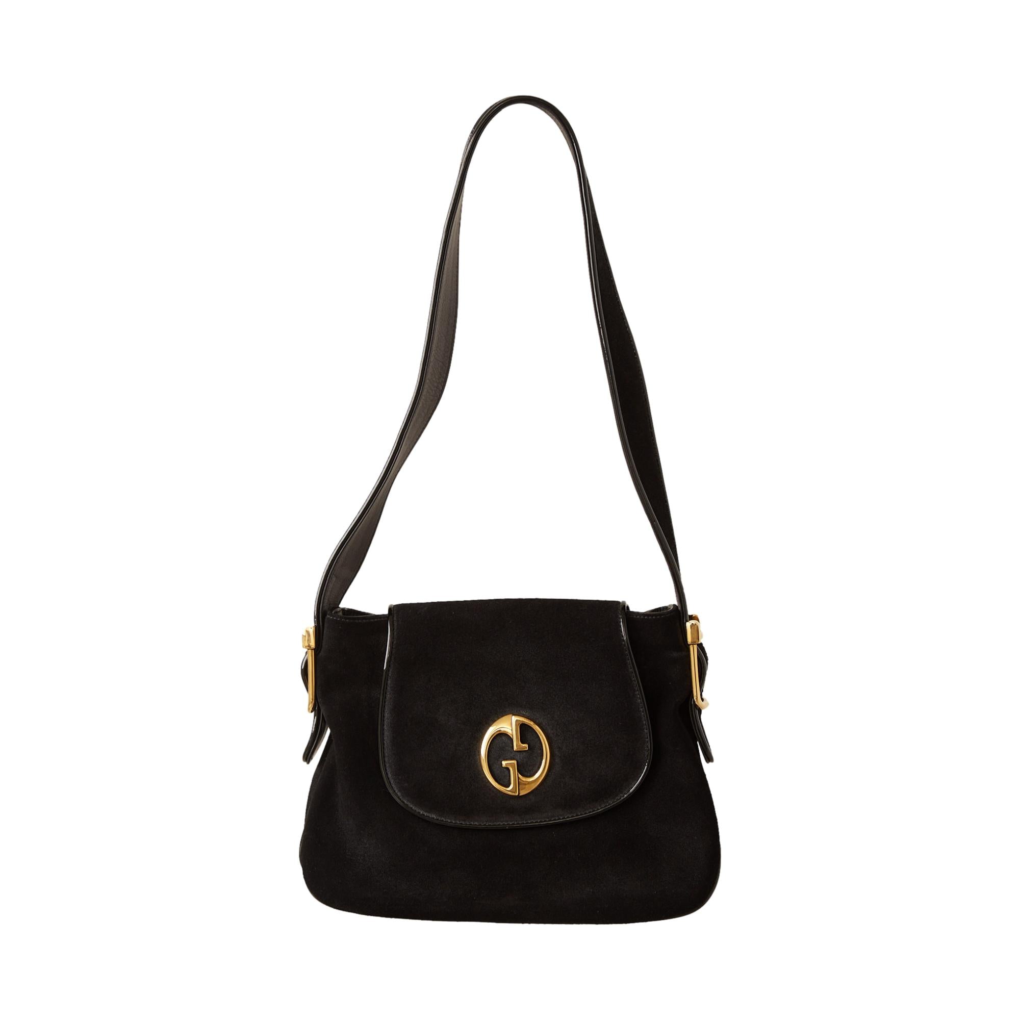 Gucci Black Suede Logo Shoulder Bag