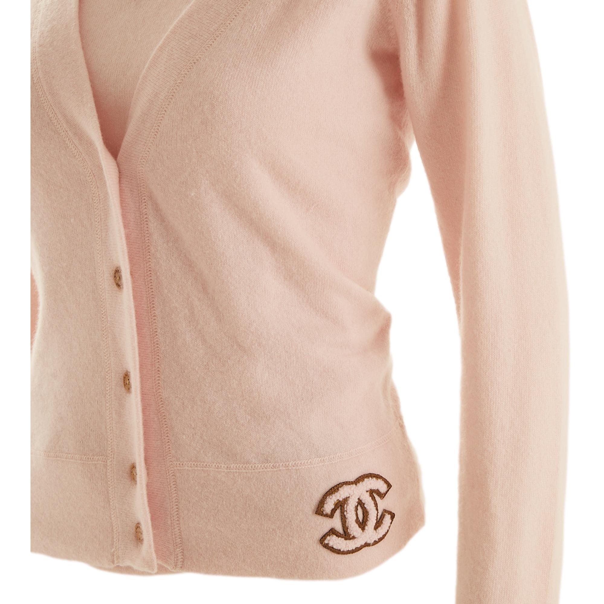 Chanel Pink Logo Cashmere Logo Sweater Set