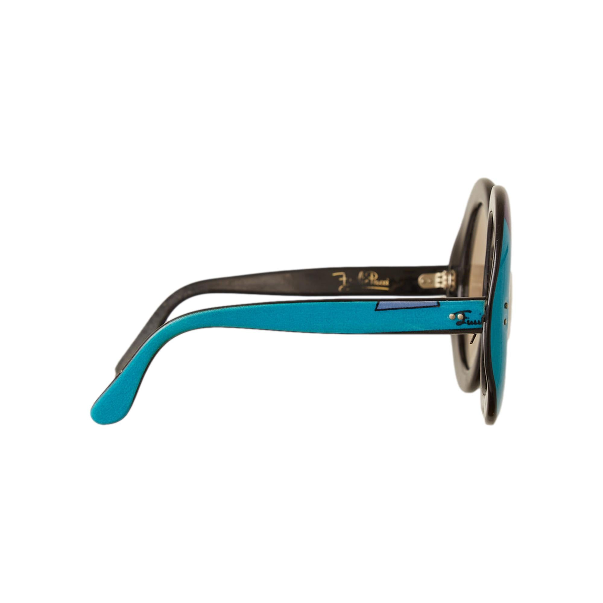 Pucci Turquoise Print Jumbo Round Sunglasses