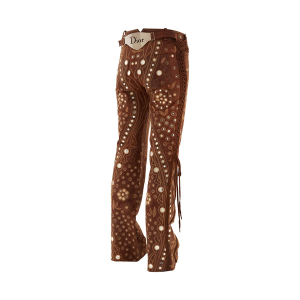 Dior Brown Leather Embroidered Pants