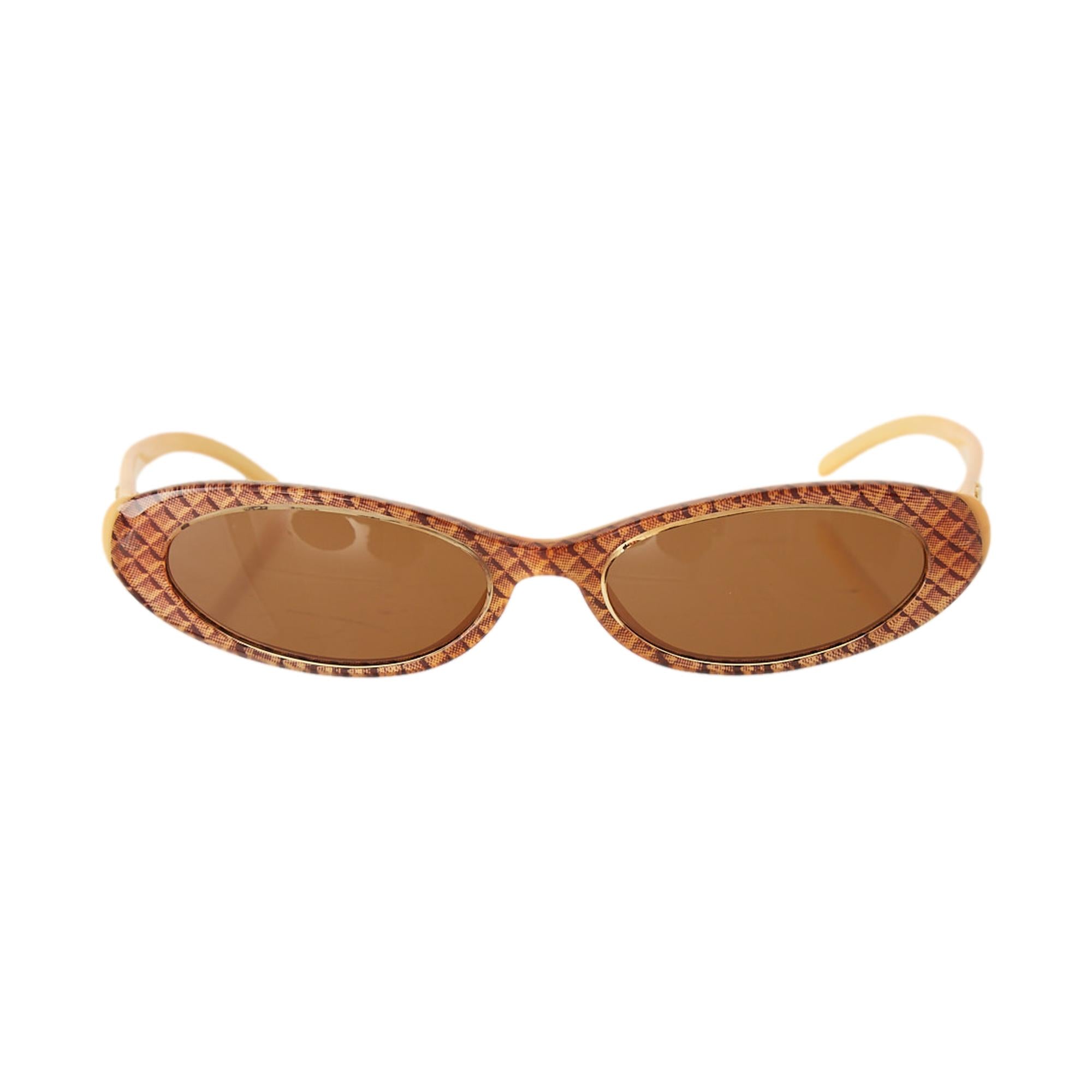 Chanel Tan Rhinestone Logo Micro Sunglasses