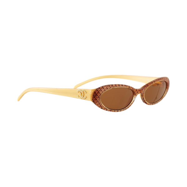 Chanel Tan Rhinestone Logo Micro Sunglasses