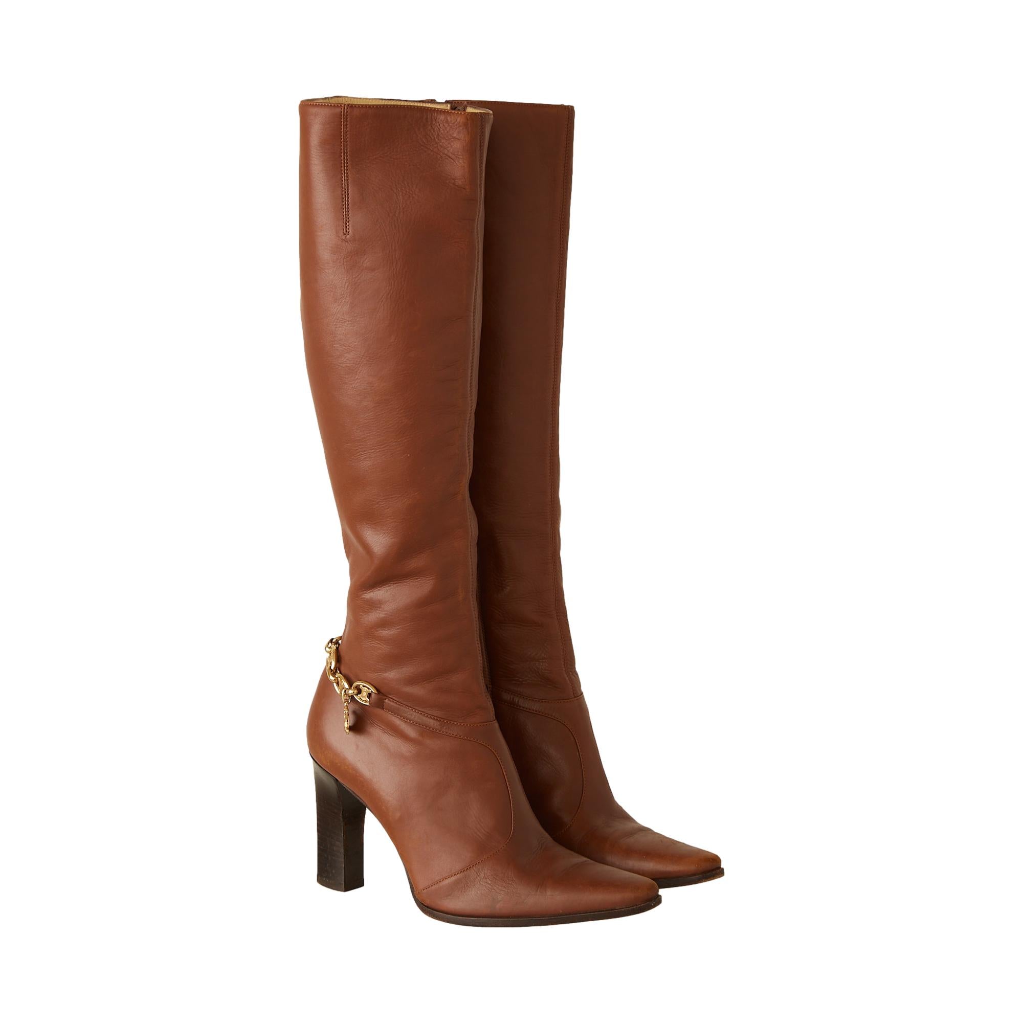 Celine Brown Leather Chain Boots