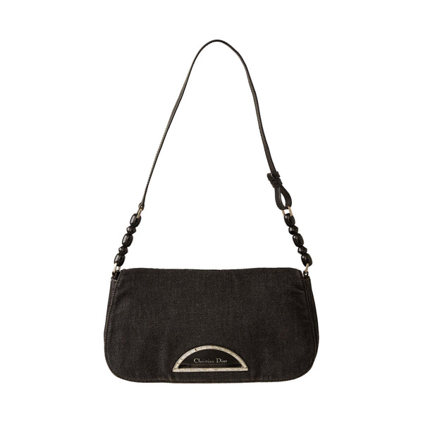 Dior Denim Rhinestone Logo Shoulder Bag