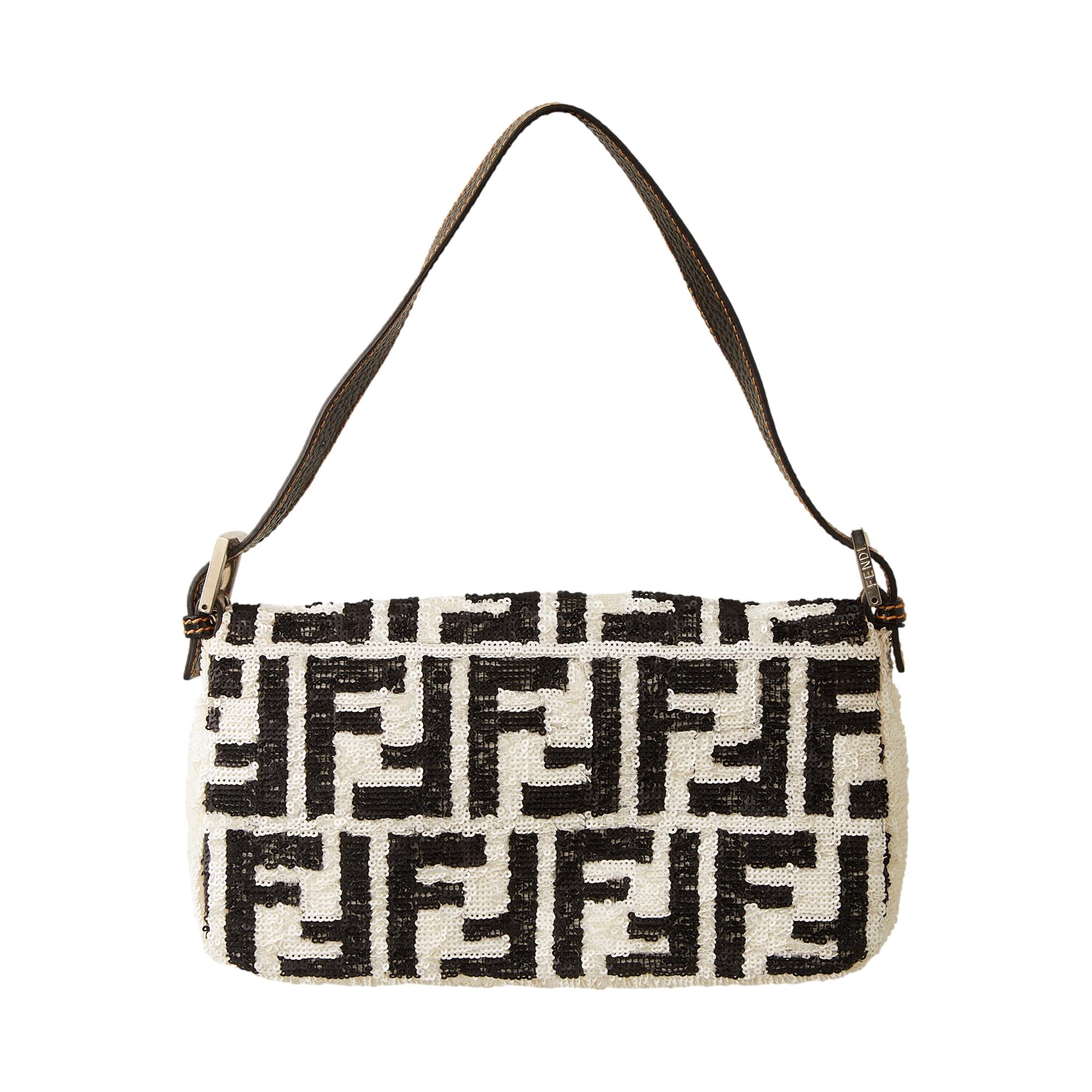 Fendi black discount and white baguette