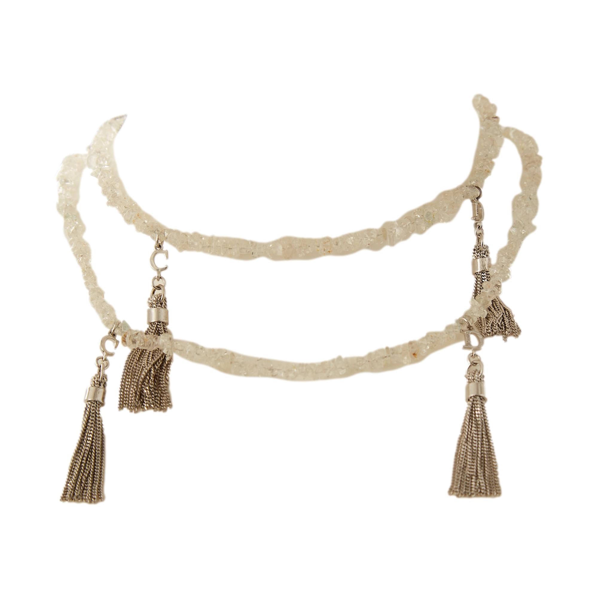 Dior Clear Beaded Tassel Necklace