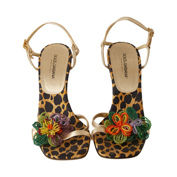 Dolce & Gabbana Cheetah Print Beaded Flower Heels