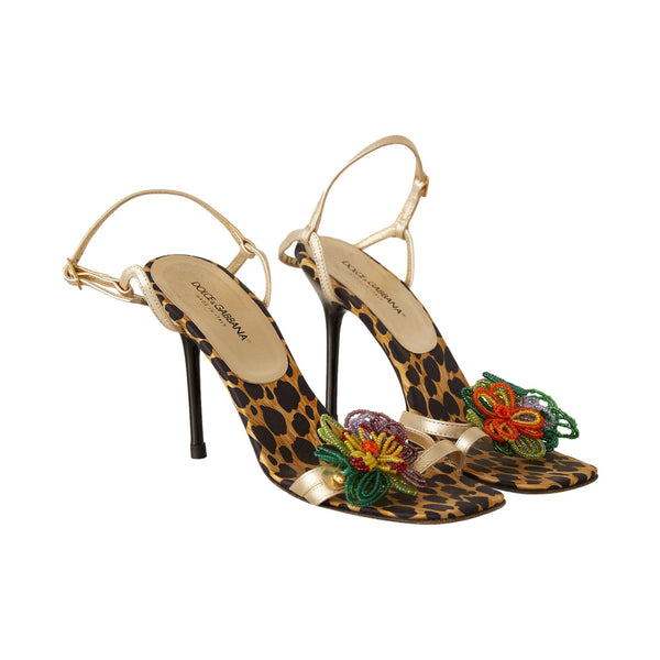 Dolce & Gabbana Cheetah Print Beaded Flower Heels