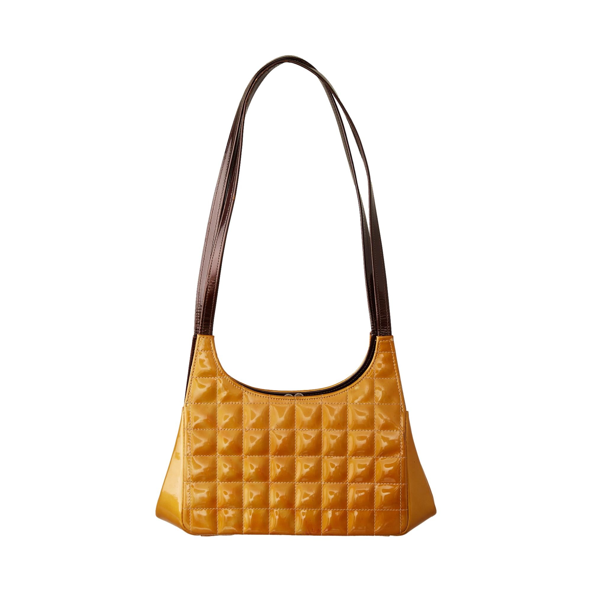 Chanel Gold Patent Quilted Logo Shoulder Bag
