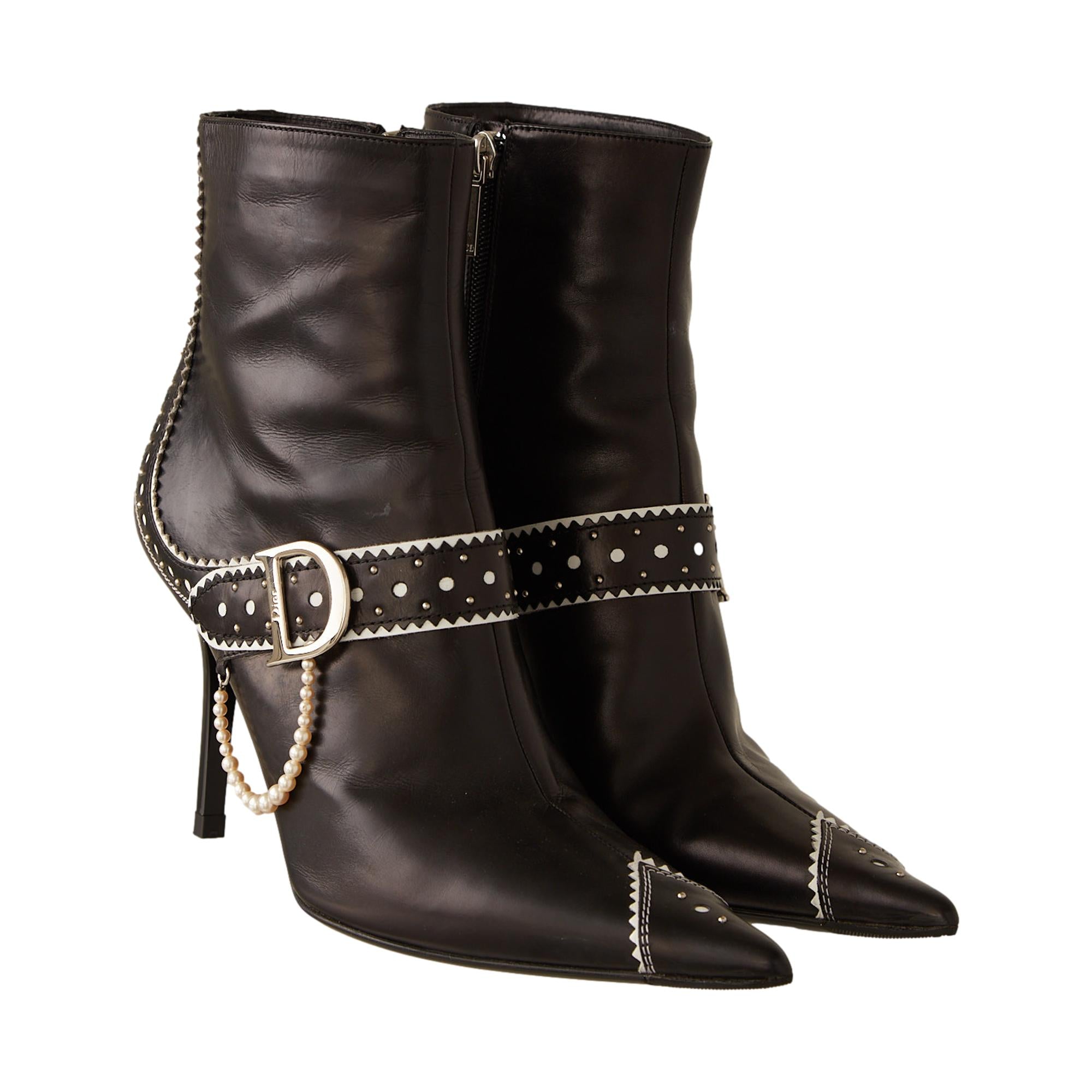 Dior Black Pearl Logo Ankle Boots