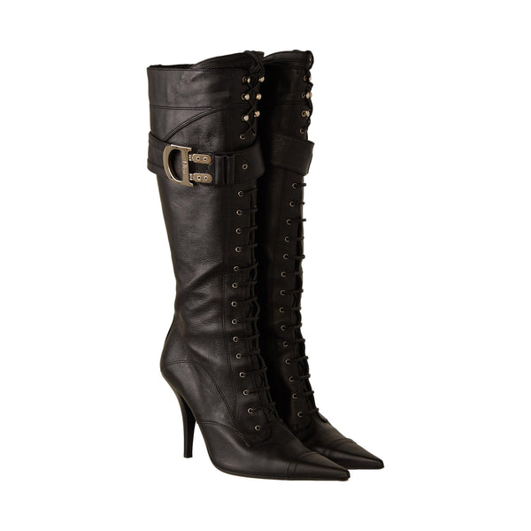 Dior Black Lace Up Logo Boots – Treasures of NYC display picture 1
