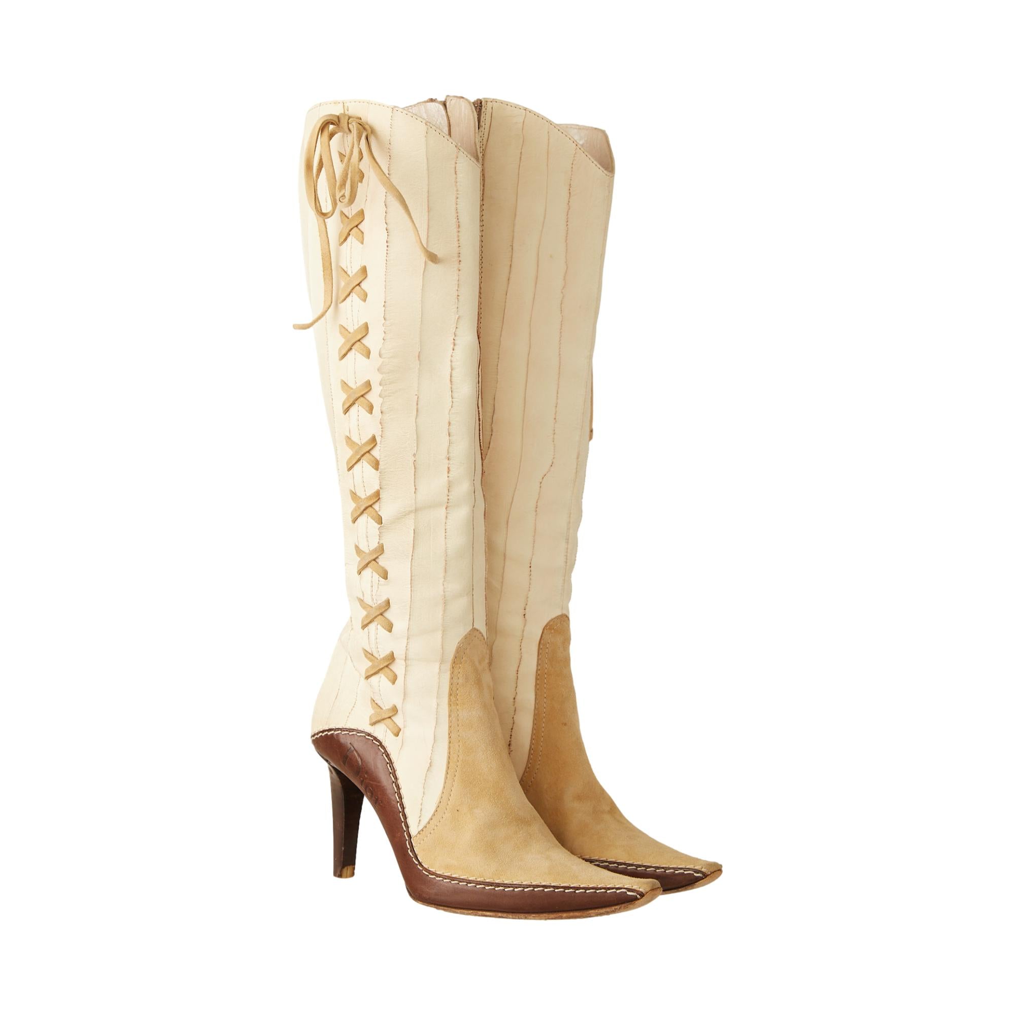 Dior Beige Leather Western Boots